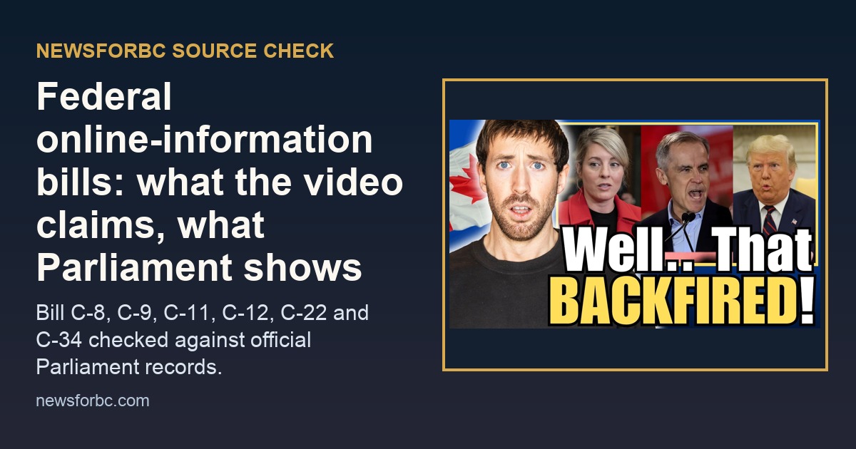 NewsForBC source card for YouTube video and federal online-information bills